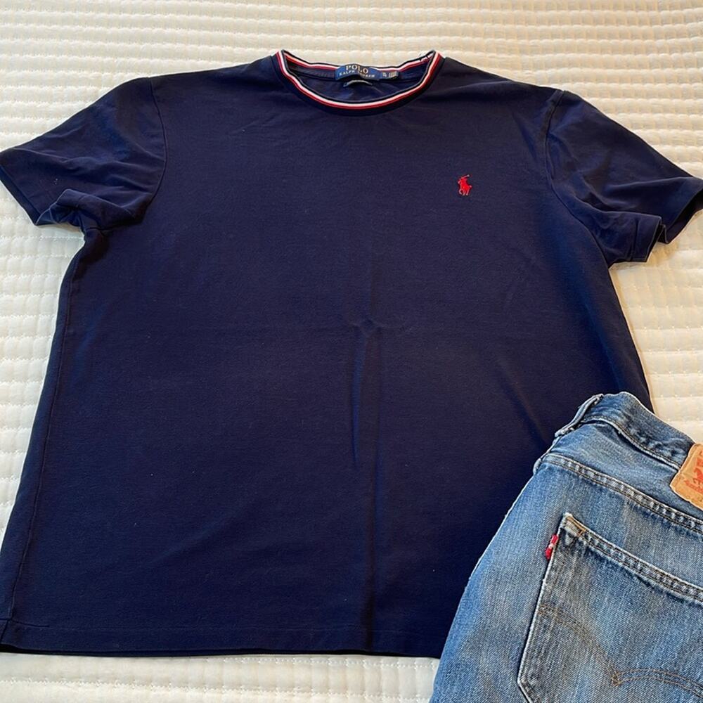 Men's Polo Ralph Lauren Navy Custom Slim Fit Short Sleeve Tee Size XL